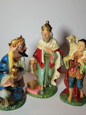 Vtg WALES PAPER MACHE 12" NATIVITY JAPAN - 2 Wise Men & Shepard boy